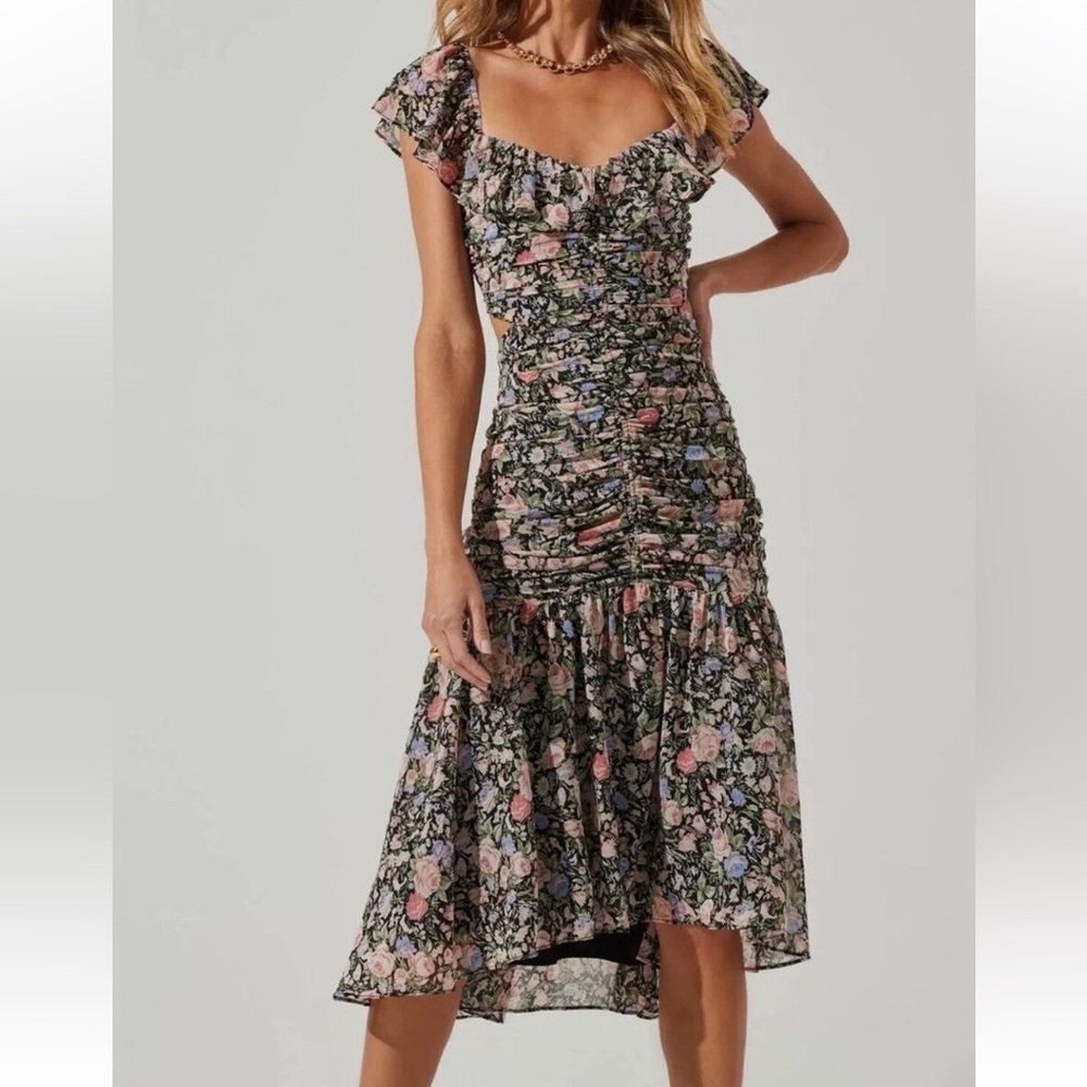 Astr Pink and Red Ruched High Low Sundress